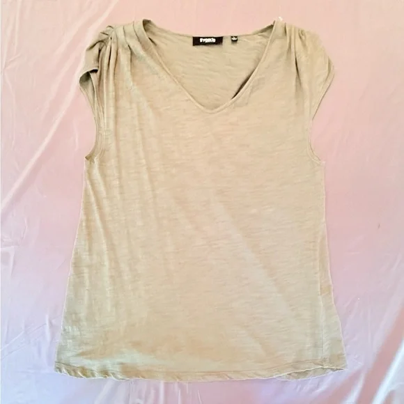 Saks Fifth Avenue 100% Cotton Pleated Sleeveless Olive Green Blouse Large - Picture 2 of 8